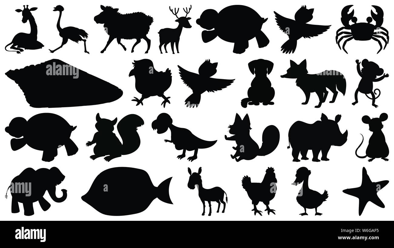 Ensemble d'objets isolés sihouette illustration animaux - thème Illustration de Vecteur