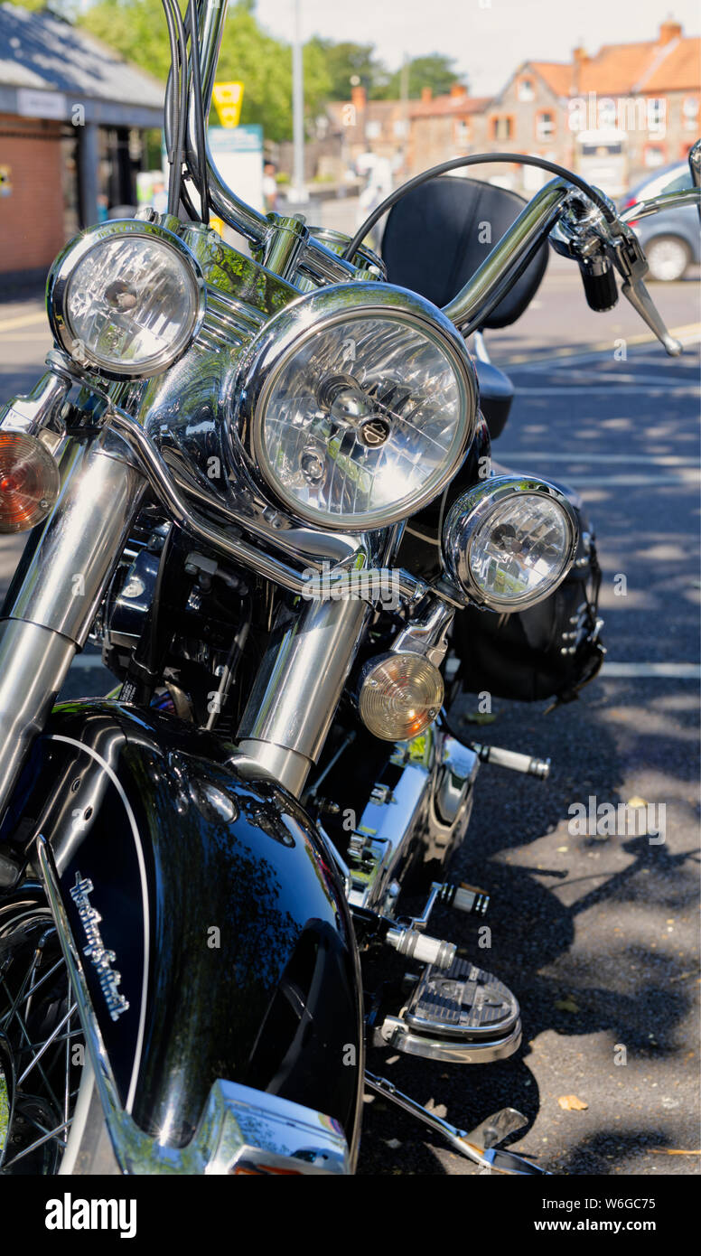 Avant detail shot d'une Harley-Davidson Dyna STC, année modèle 2012. À l'aide de focus sélectif. Banque D'Images