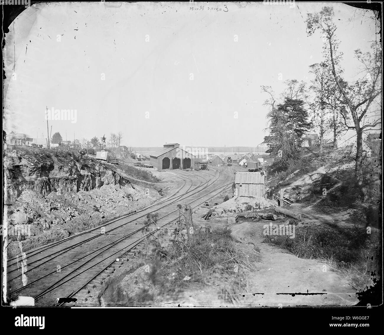 Engine House, Armée américaine Railroad, City Point, Va Banque D'Images