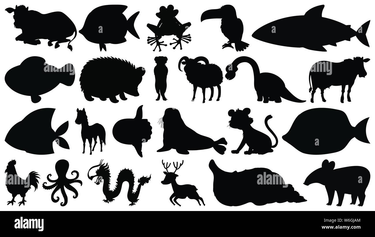 Ensemble d'objets isolés sihouette illustration animaux - thème Illustration de Vecteur