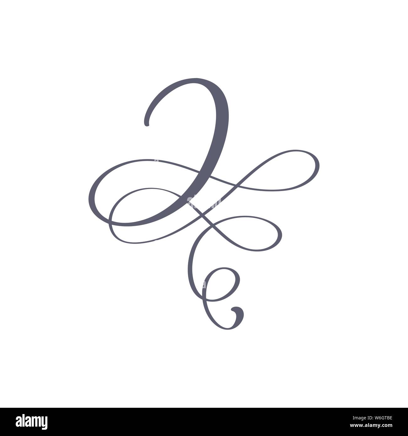Hand Drawn Vector floral calligraphiques ou monogramme J logo. La lettre majuscule Lettrage J avec tourbillons et curl. Wedding Floral Design Illustration de Vecteur