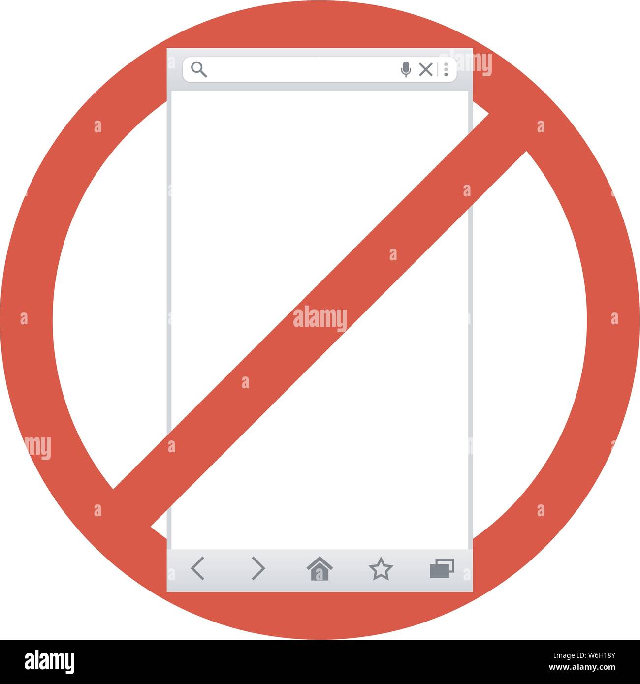 Fenêtre du navigateur en signe d'interdiction. Browser interdits. Interdiction interdit symbole d'arrêt. Illustration de Vecteur