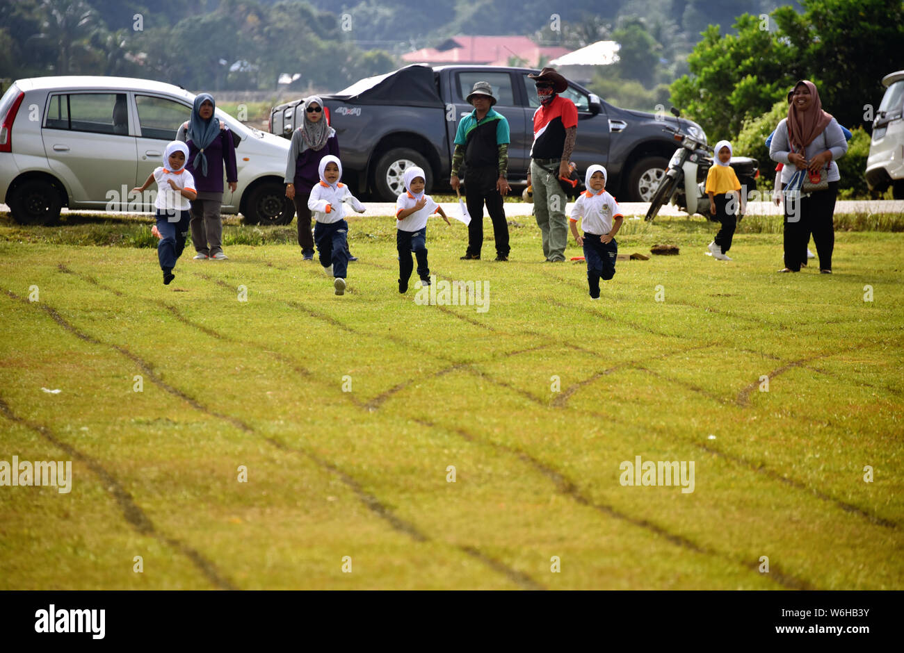 PEKAN, PAHANG - 17 février 2019 l'école élémentaire annuel Journées sportives avant l'école à proximité du module. Banque D'Images