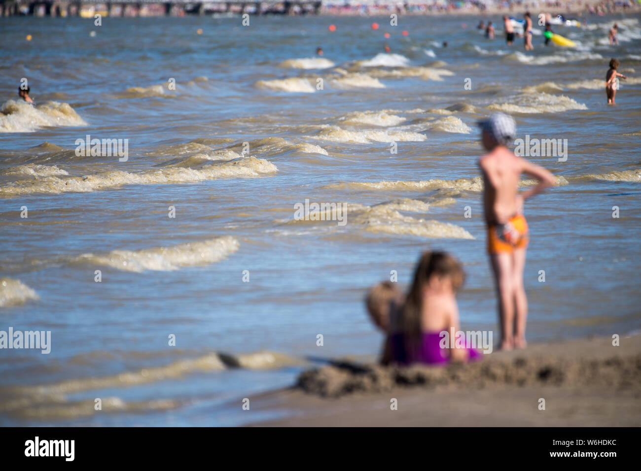 Plage de Gdansk est fermé à cause des cyanobactéries bloom au cours des derniers jours de chaleur à Gdansk, Pologne 25 juillet 2019 © Wojciech Strozyk / Alamy Stock Photo Banque D'Images