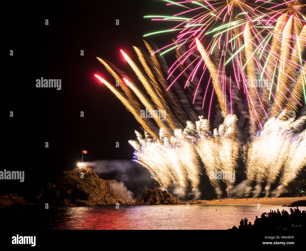 Blanes, Catalogne, Espagne - 26 juillet 2019 - Festival d'artifice de Blanes Banque D'Images
