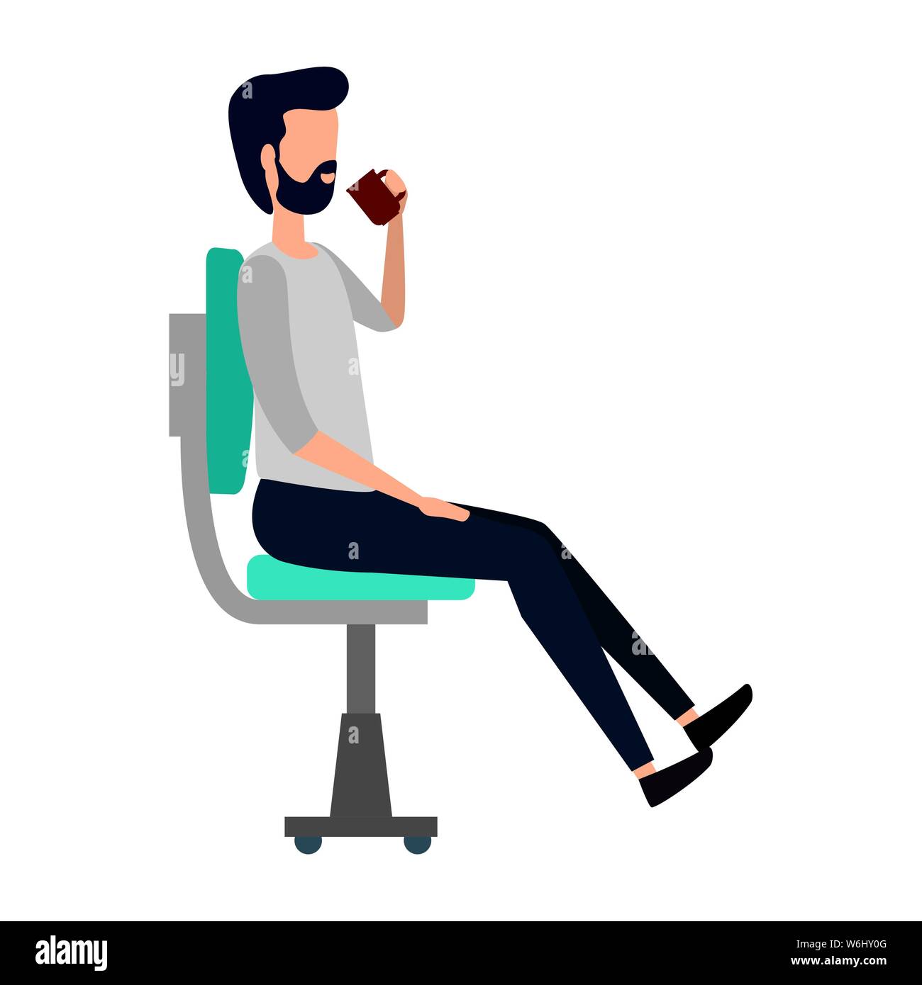 Businessman drinking coffee assis dans fauteuil de bureau Illustration de Vecteur