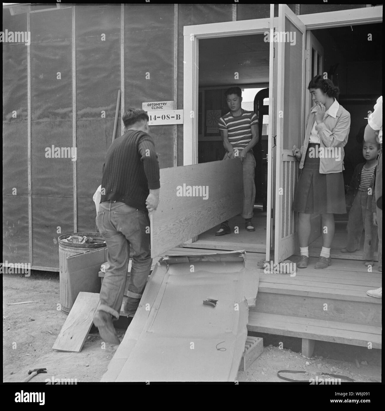 Centre de réinstallation Jerome, Denson, Arkansas. Une vue extérieure de la clinique d'optométrie. Banque D'Images