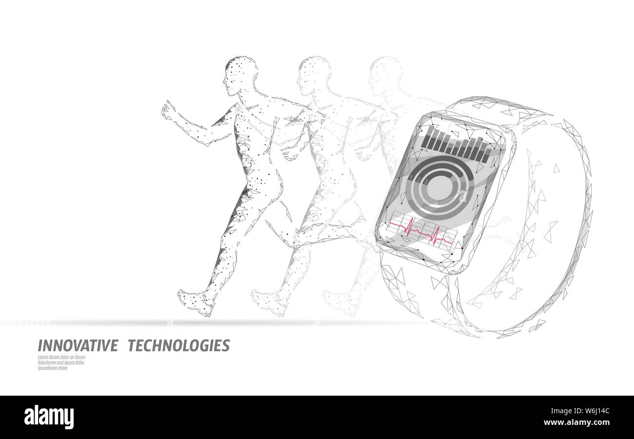 Montres Smart tracker remise en forme de l'appareil de soins de santé. App médecine concept d'entreprise. Coeur de l'homme battre sport monitor design moderne. Polygonale poly bas Illustration de Vecteur