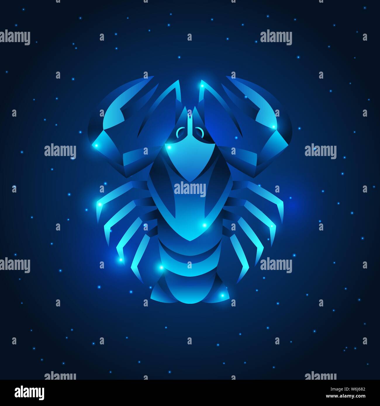 Signe astrologique Cancer horoscope étoiles bleu, symbole. Illustration astrologique stylisée. Illustration de Vecteur