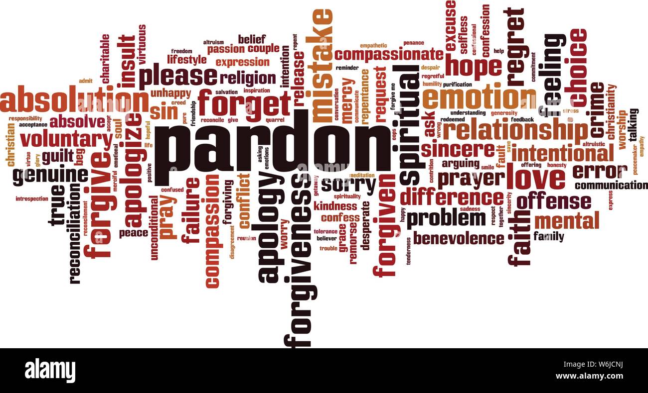 Mot Pardon concept cloud. Collage de mots à propos de la grâce. Vector illustration Illustration de Vecteur