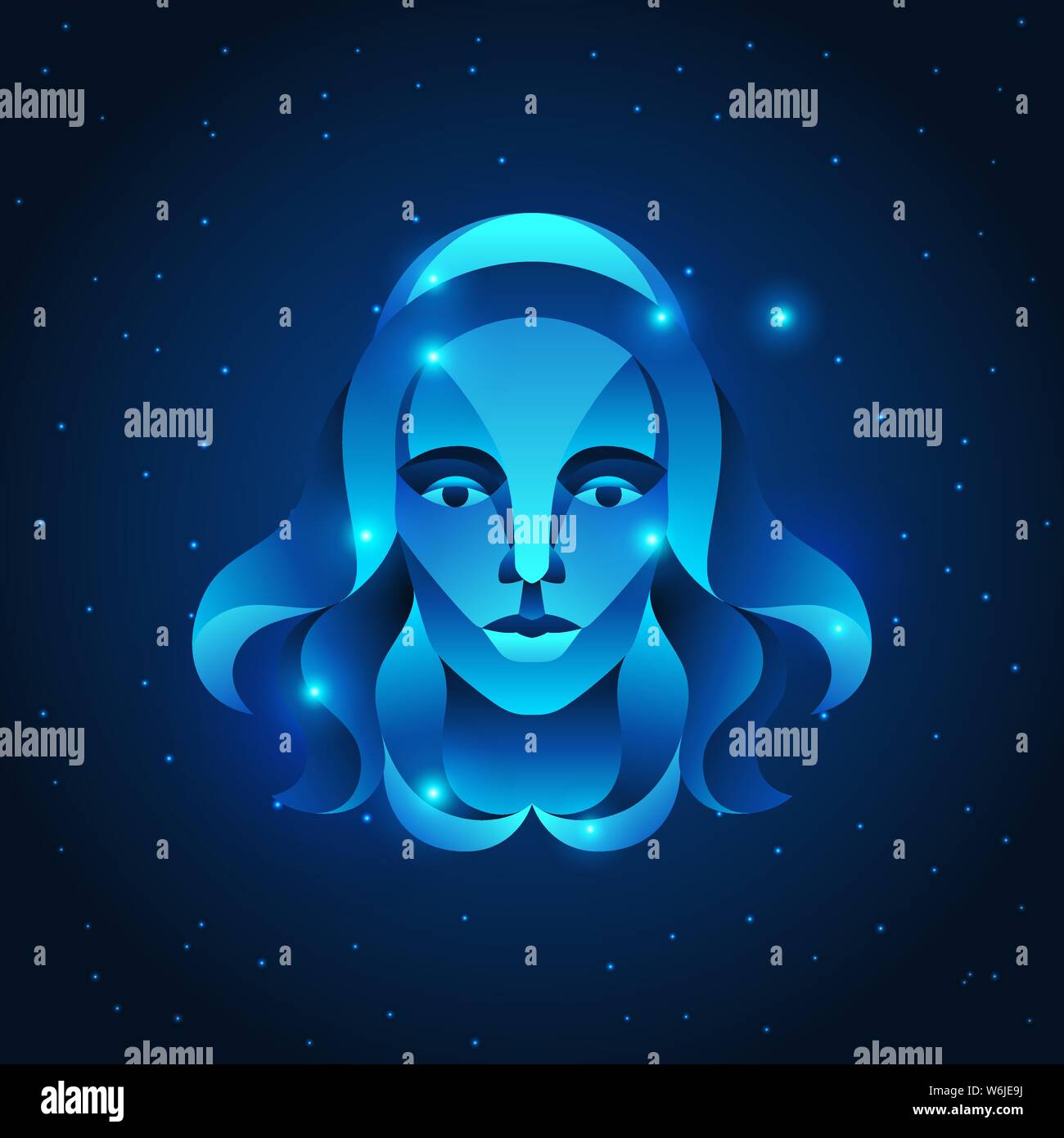 Signe du Zodiaque vierge l'horoscope, le blue star symbole. Illustration astrologique stylisée. Illustration de Vecteur