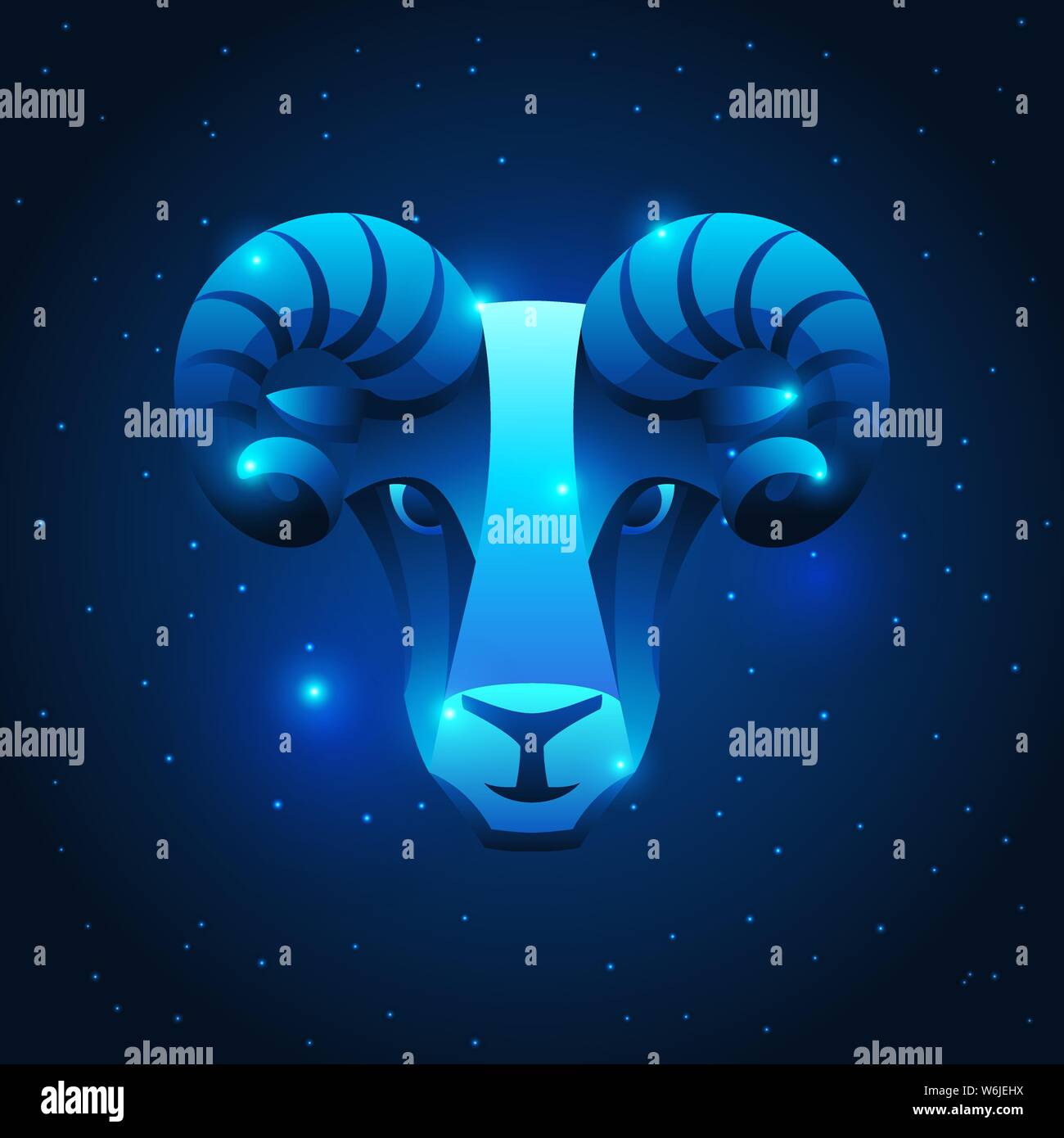 Signe du Zodiaque, Bélier horoscope blue star symbole. Illustration astrologique stylisée. Illustration de Vecteur