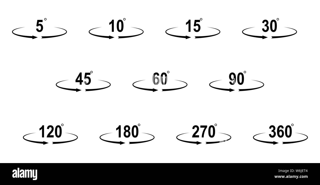 Ensemble de valeurs de l'angle de rotation horizontale. Symbole de rotation horizontale. Illustration de Vecteur
