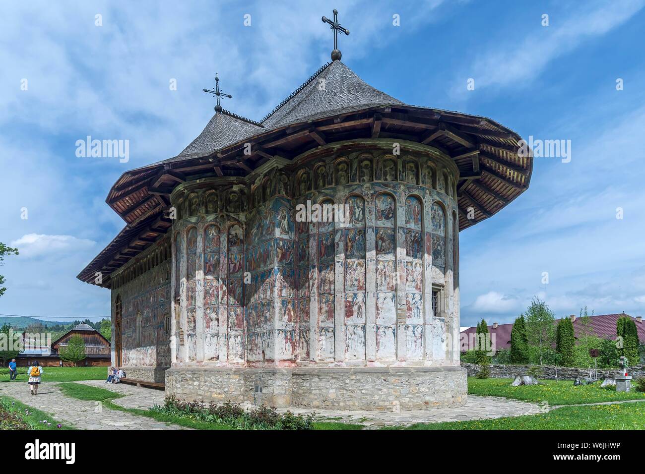 Monastère de Humor, Eglise Orthodoxe Adormirea église, le couvent orthodoxe, site du patrimoine mondial de l'UNESCO, monastères moldaves, Gura Humorului Banque D'Images