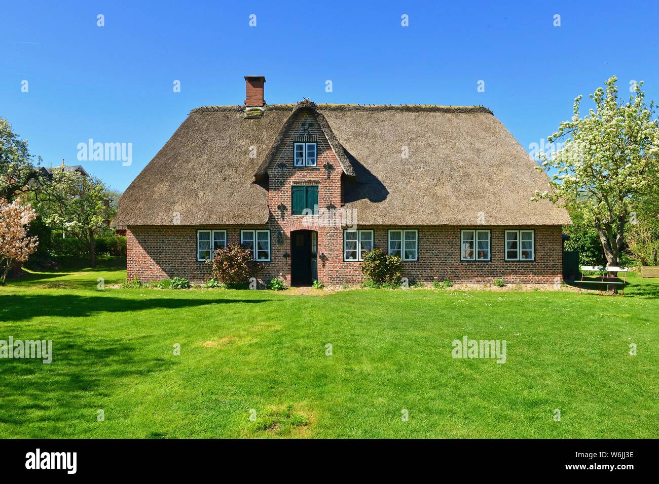 Maison Oomrang frison Hus à Nebel, Village Frison Amrum, au nord de l'île de la Frise, Frise du Nord, Schleswig-Holstein, Allemagne Banque D'Images