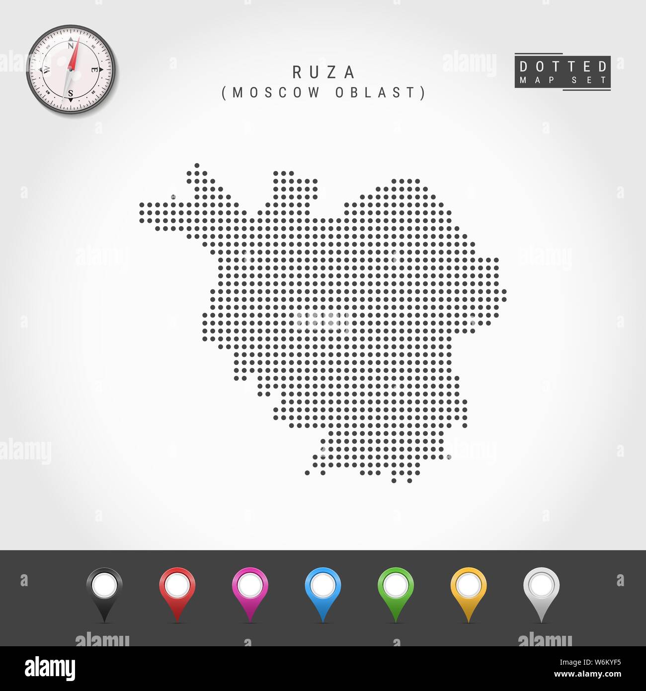 Carte des points vectoriels Ruza, oblast de Moscou. Vector Compass. Les broches carte multicolore Illustration de Vecteur