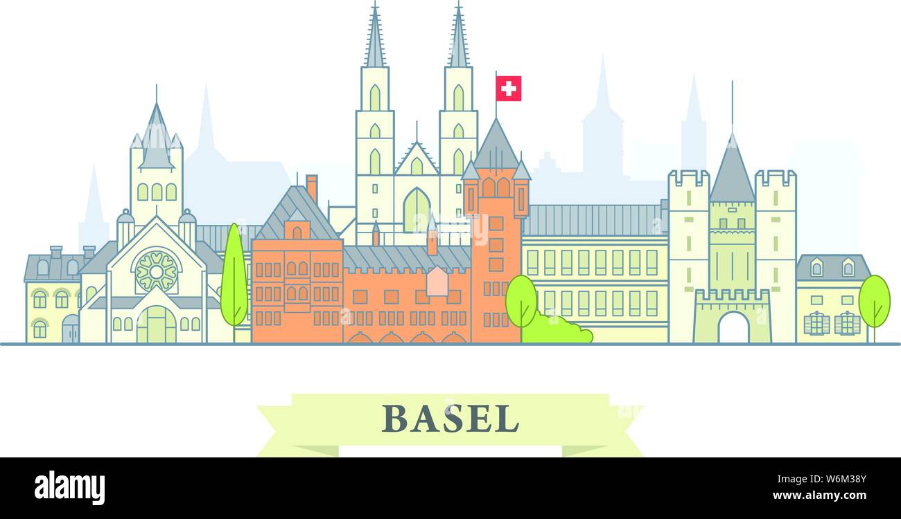 La ville de Bâle, Suisse - vue sur la vieille ville, ville de Bâle de repères panorama Illustration de Vecteur