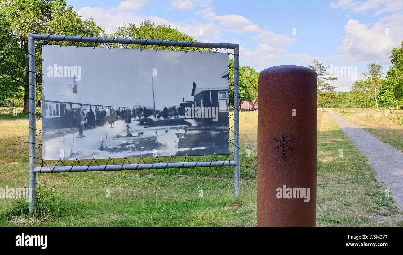 Westerbork, Pays-Bas - le 2 juillet 2019 : l'ancien camp de transit de Westerbork WWII est maintenant un musée et mémorial de l'holocauste. Banque D'Images