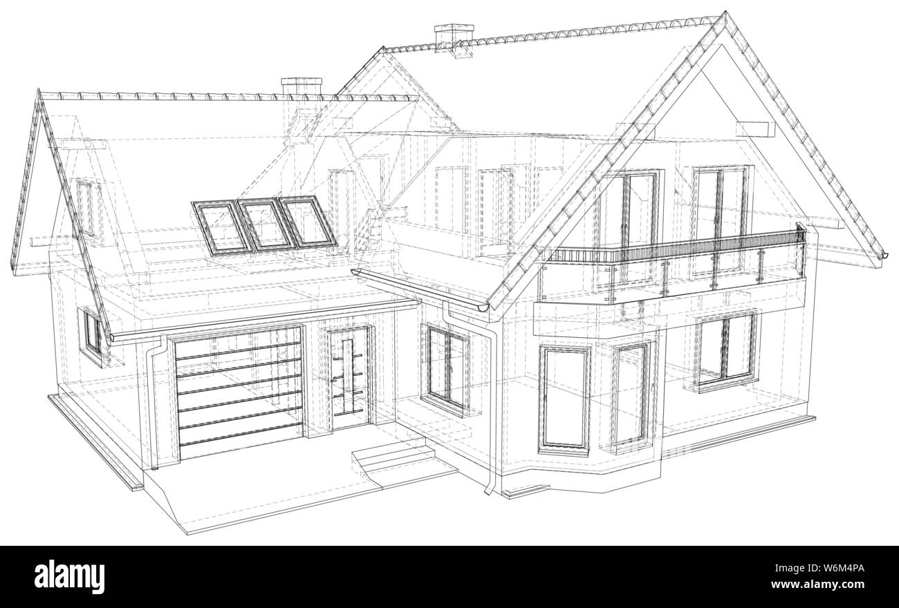 Ligne de croquis à la maison. Vector illustration. Illustration créée de 3d Illustration de Vecteur