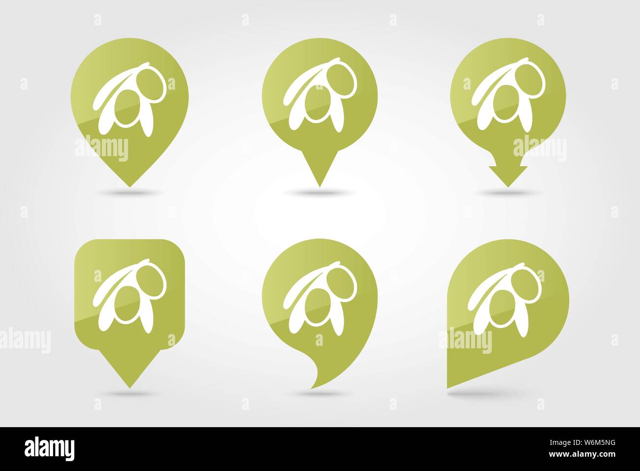 La broche d'olive d'une icône. Fruits tropicaux d'olive signe. Pointeur de carte. Les marqueurs de carte. Vector illustration pour la nourriture les applications et sites web Illustration de Vecteur