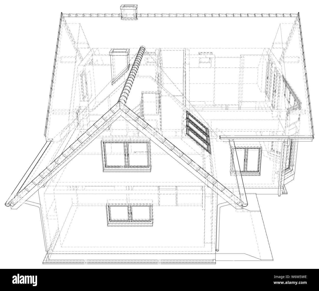 Croquis de la Vector cottage avec un toit. Illustration créée de 3d. Illustration de Vecteur