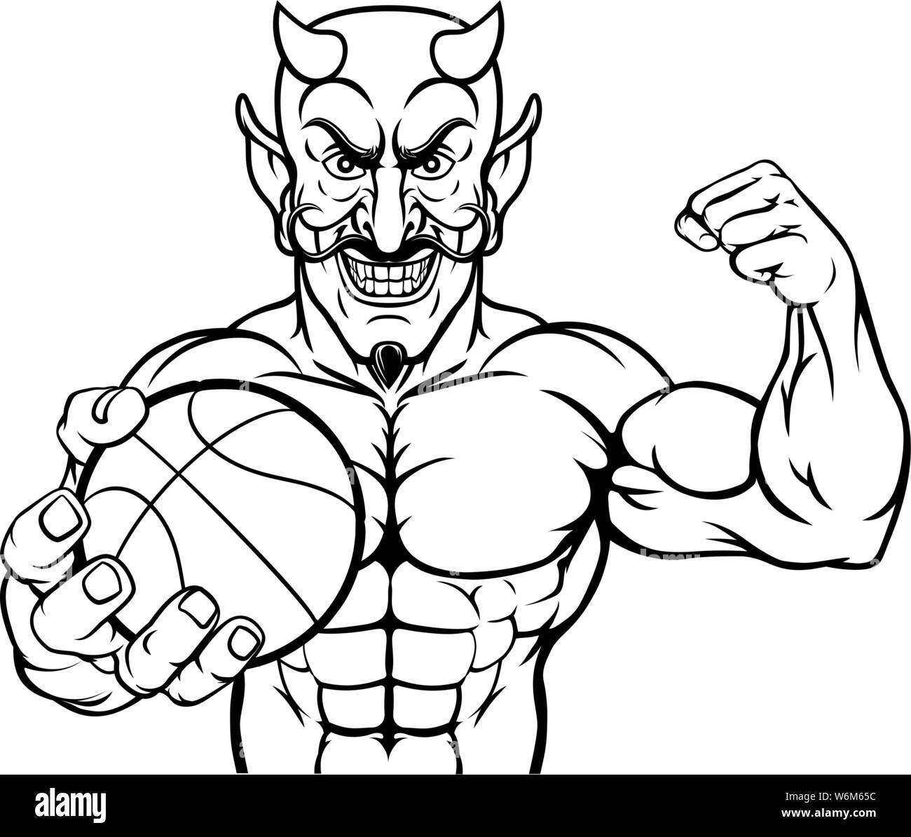 Sports Basket-ball diable Mascot Holding Ball Illustration de Vecteur