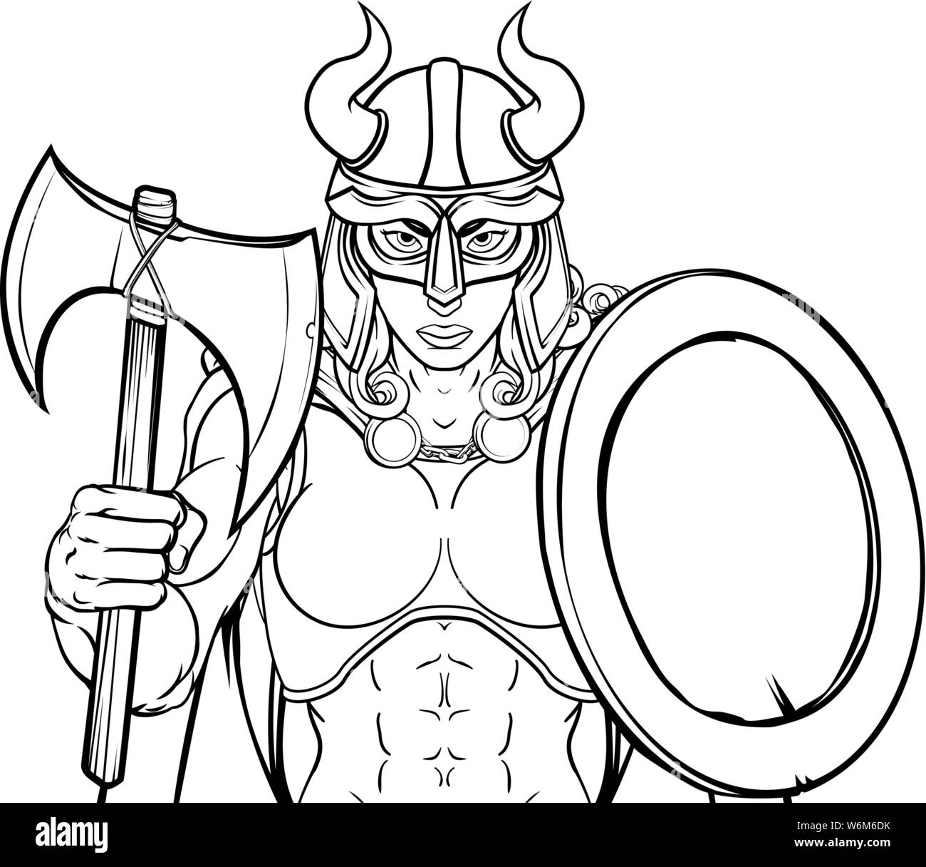 Femme Viking Guerrier Gladiateur mascotte de l'équipe Femme Illustration de Vecteur
