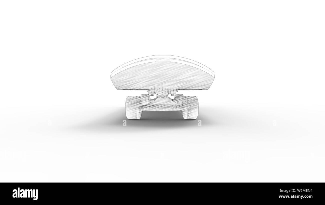 Le rendu 3D d'un modèle informatique skateboard blanc fond isolé en studio Banque D'Images