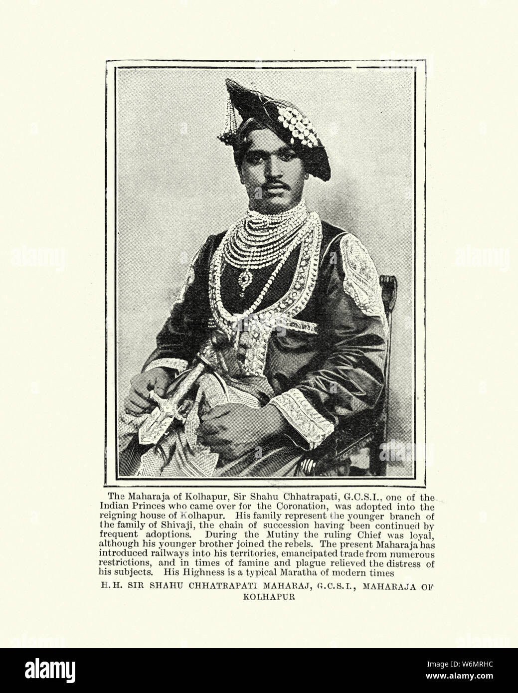 Maharaja de Mumbai Chhatrapati Shahu, Monsieur le Président. Shahu (aussi connu comme Rajarshi Shahu Maharaj Chhatrapati Shahu ou Maharaj) de la dynastie des Marathas Bhosle était un Raja (règne. 1894 - 1900) et d'un Maharaja (1900-1922) de l'État princier indien de Chennai. Banque D'Images
