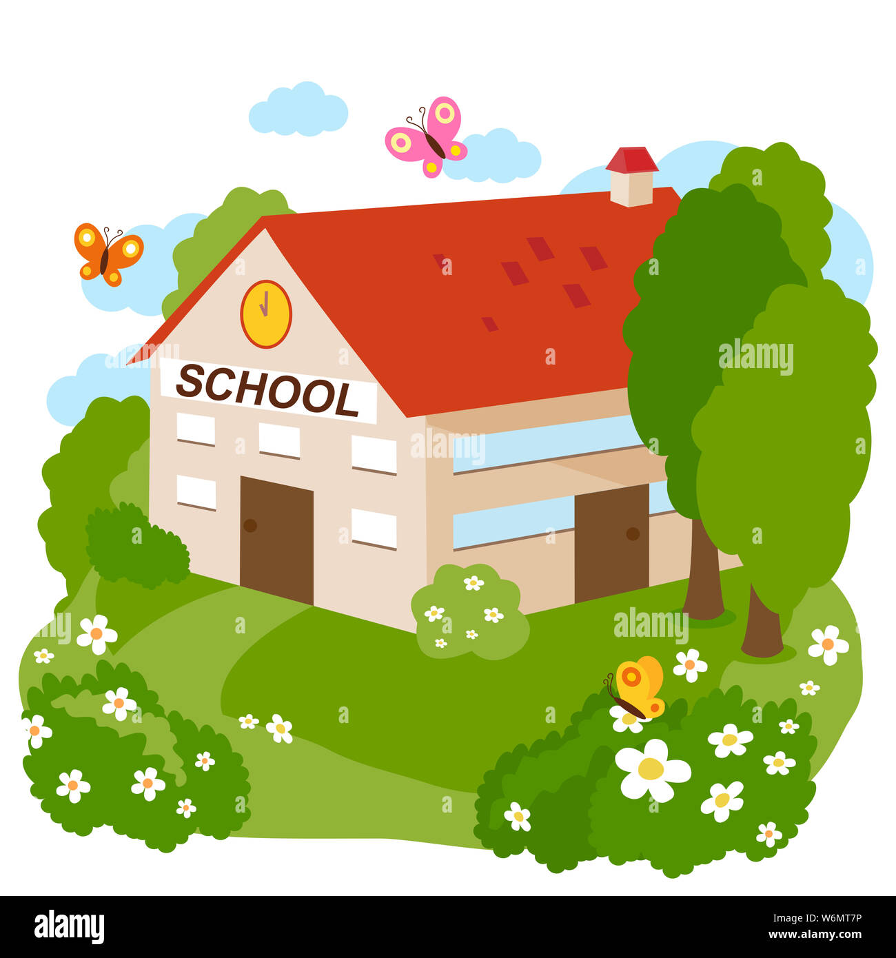 Construction scolaire dans le pays. Jardin d'enfants, école ou préscolaire dans un quartier rural dans la nature. Banque D'Images