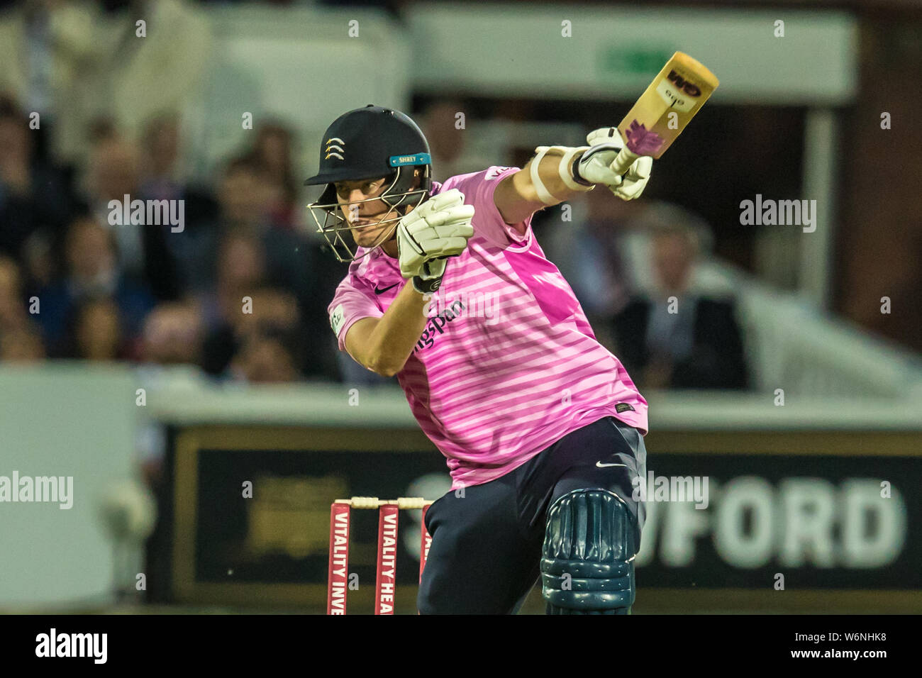 London, UK.1 Août, 2019. xxxx de Middlesex au bâton contre les Spitfires de Kent dans l'épanouissement Blast T20 match de cricket Lords. David Rowe/Alamy Live News Banque D'Images