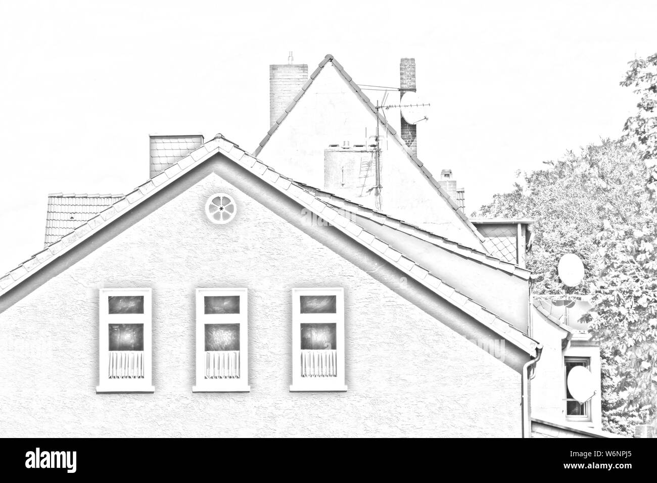Maison individuelle, home intérieur, dessin, dessin au crayon, noir et