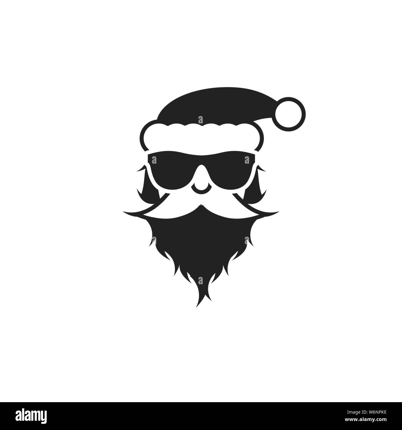 Père Noël en lunettes de soleil. Portrait noir et blanc. Modèle de carte de Vœux de Noël. Vector Illustration. Illustration de Vecteur