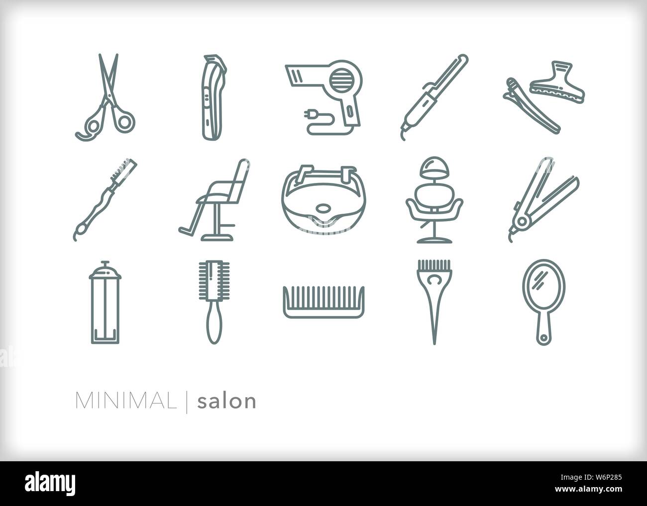 Ensemble de 15 icônes de ligne de beauté pour coiffeurs, coupe de cheveux de coupe et de coiffage Illustration de Vecteur