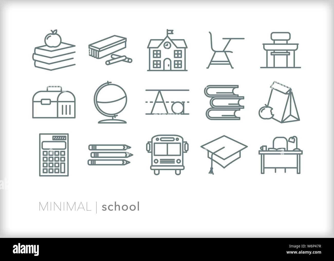 Ensemble de 15 icônes de ligne de l'école d'articles pour l'éducation des enfants et de la classe Illustration de Vecteur