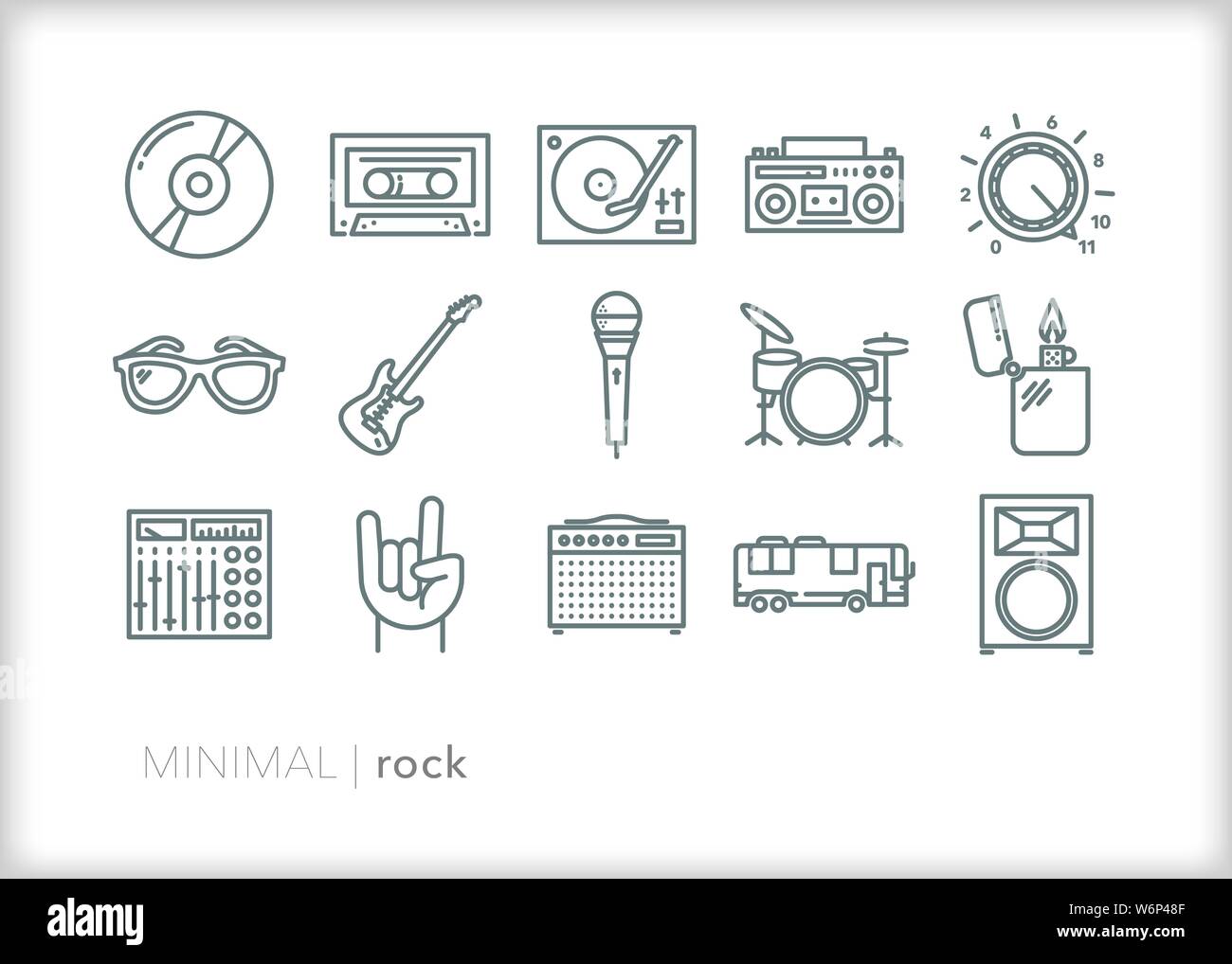 Ensemble de 15 icônes de ligne pour les musiciens de rock et de concerts Illustration de Vecteur