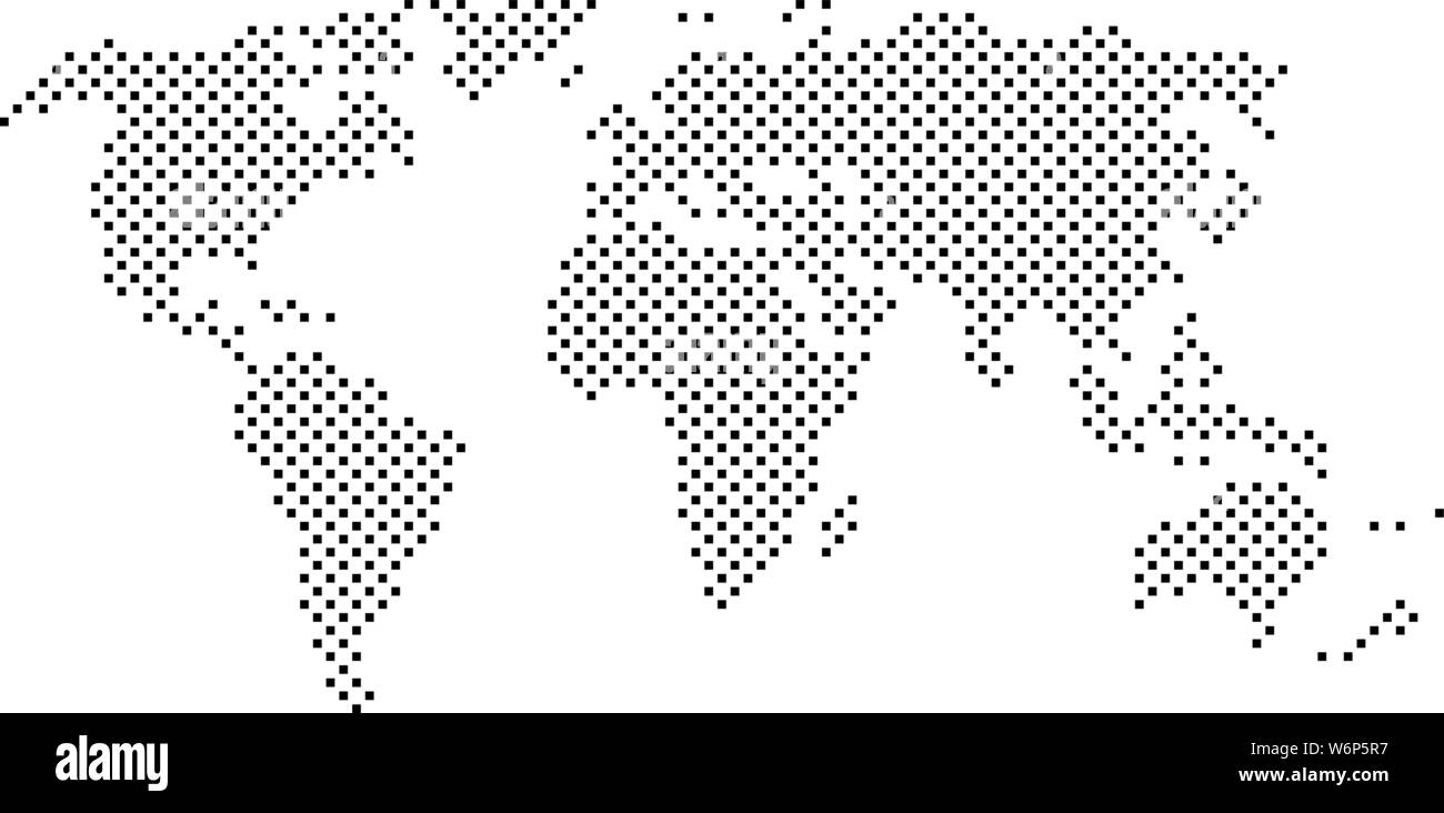 Simple abstract pixelisées noir et blanc carte du monde illustration vecteur icône Illustration de Vecteur