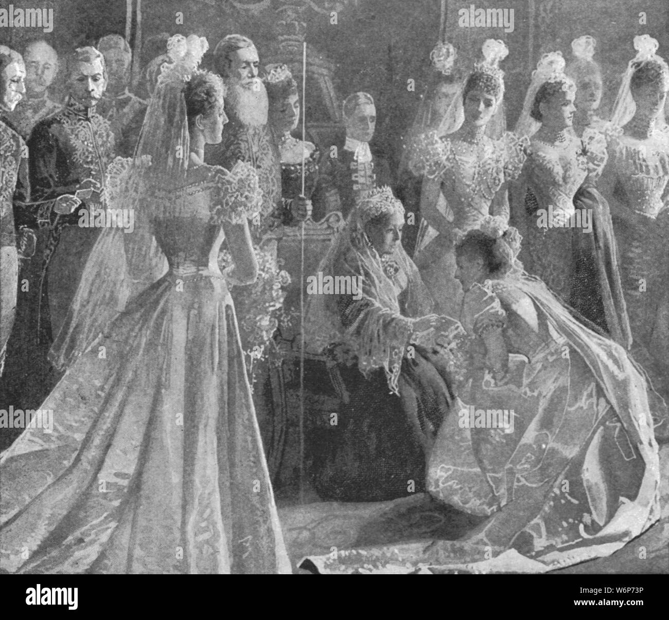 "Le Jubilé de diamant de la reine Victoria : Drawing-Room à Buckingham Palace, le 11 mai 1897', (1901). 60e anniversaire de l'accession au trône de Victoria (1819-1901). Le 78-year-old reine reçoit les clients. L'année précédente, elle était devenue le plus ancien monarque régnant dans l'histoire britannique. "De l'Illustrated London News Record de la glorieuse époque de la reine Victoria 1837-1901 : la vie et l'accession du roi Édouard VII et la vie de la Reine Alexandra". [Londres, 1901] Banque D'Images
