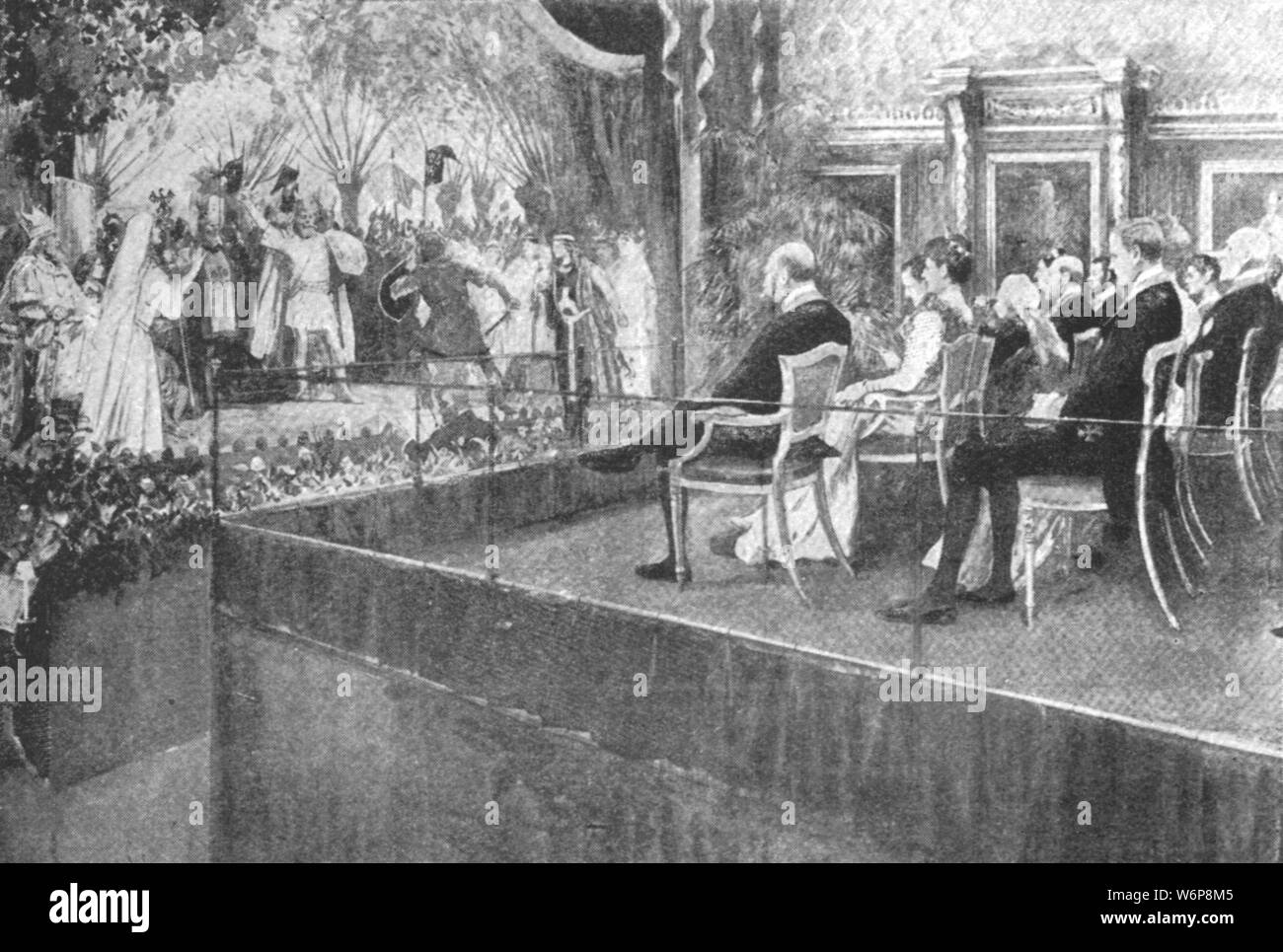 La Reine Victoria 'audition "Lohengrin" au château de Windsor pour son 80e anniversaire', 24 mai 1899, (1901). Victoria (1819-1901) à une représentation de l'opéra de Richard Wagner, par le Covent Garden Opera Company. "De l'Illustrated London News Record de la glorieuse époque de la reine Victoria 1837-1901 : la vie et l'accession du roi Édouard VII et la vie de la Reine Alexandra". [Londres, 1901] Banque D'Images