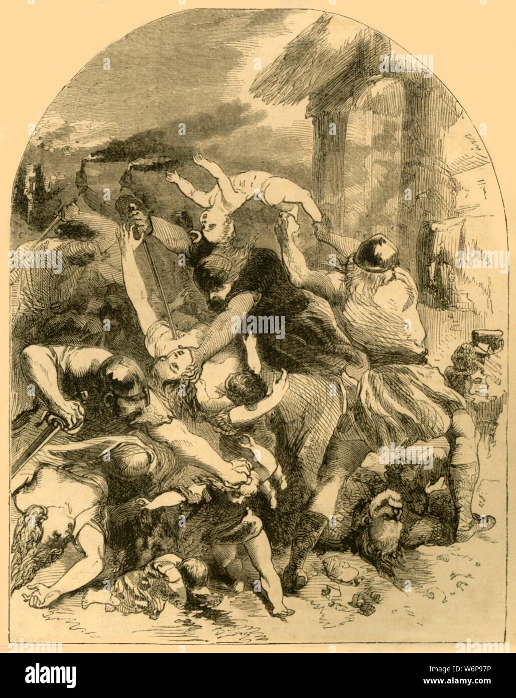 'La Sœur du Roi Sweyn assassiné dans le massacre général des Danois par les Saxons, à la veille de Saint Brice, 1002', c1890. Le massacre de la journée St Brice, le meurtre de danois en Angleterre, 13 novembre 1002 à Oxford, a été ordonnée par le roi &# xc6;thelred l n'est pas prêt et inclus la mort de Gunhilde, soeur de Sweyn I de Danemark. À partir de "Cassell's Illustrated History of England". Banque D'Images