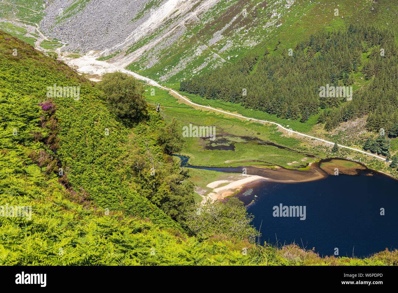 Donnant sur le lac depuis la Spinc marche à Glendalough, comté de Wicklow, Irlande Banque D'Images