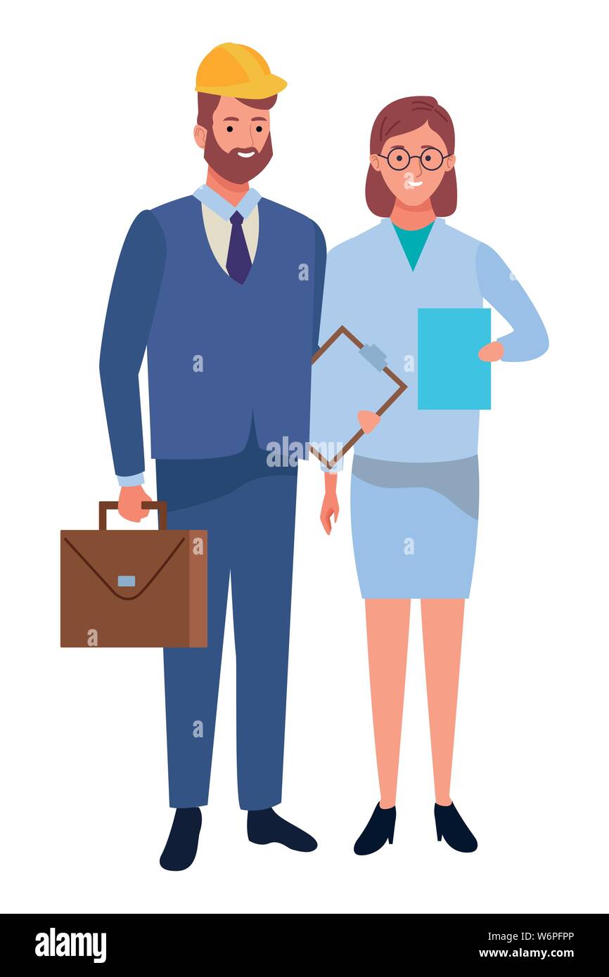 Les travailleurs professionnels caricatures couple smiling Illustration de Vecteur