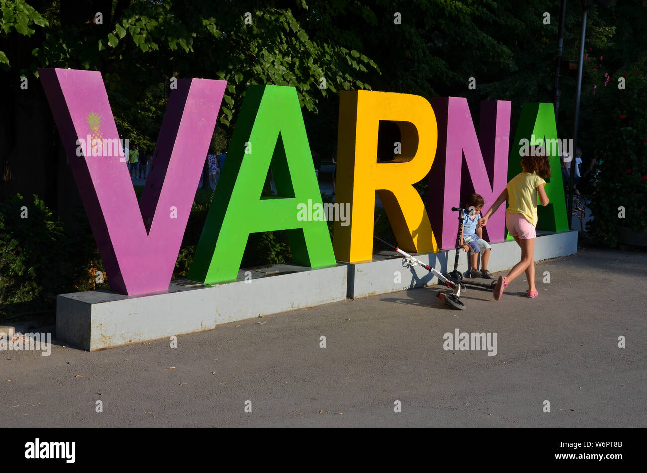 Signe de Varna, Primorski Park (Jardin de la mer), Varna, Bulgarie, côte de Mer Noire, Juillet 2019 Banque D'Images