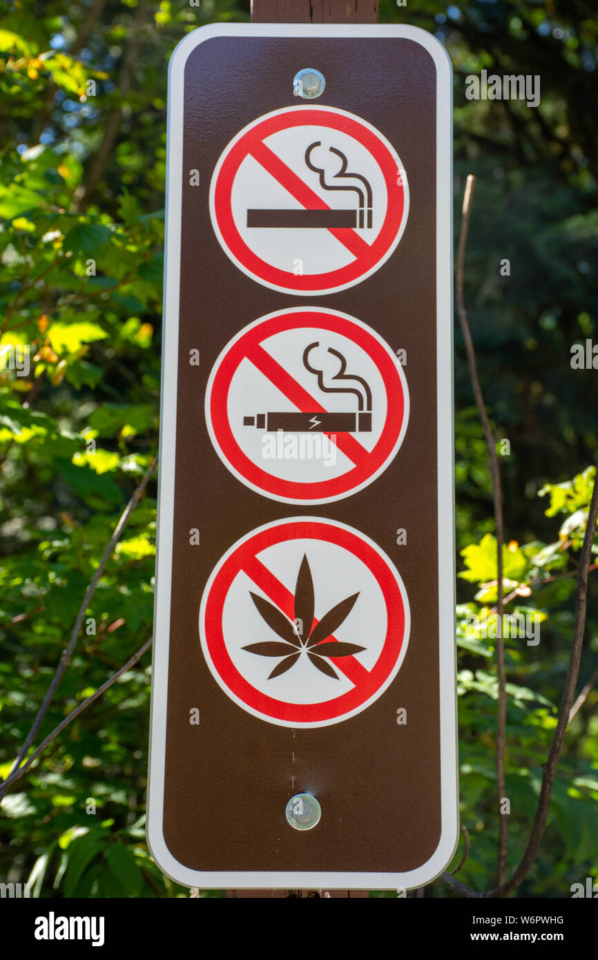 Ne pas fumer, seine, ou l'utilisation de la marijuana/mauvaises herbes/pot/cannabis signe dans un parc local. Banque D'Images