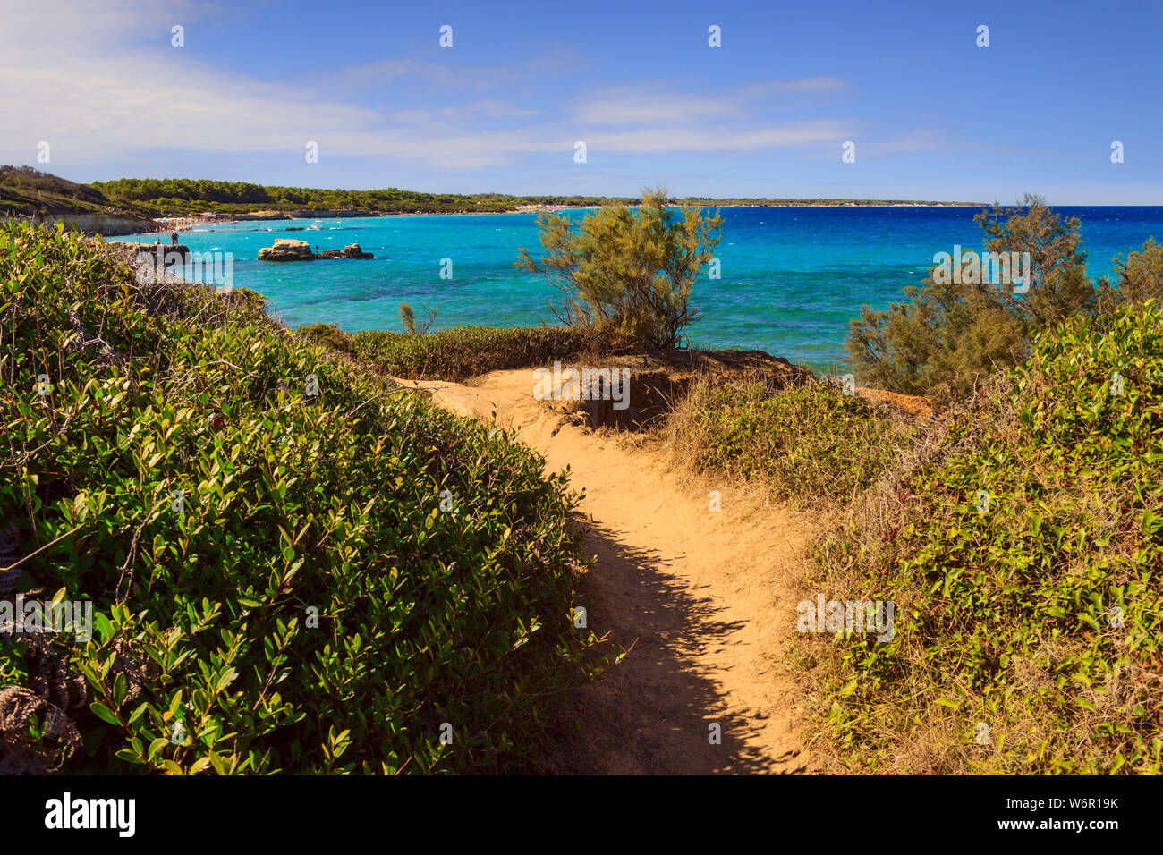 L'été. Oasis protégée des lacs d'Alimini : Baie turque (ou Baia dei Turchi) à Apulia, Italie. Banque D'Images