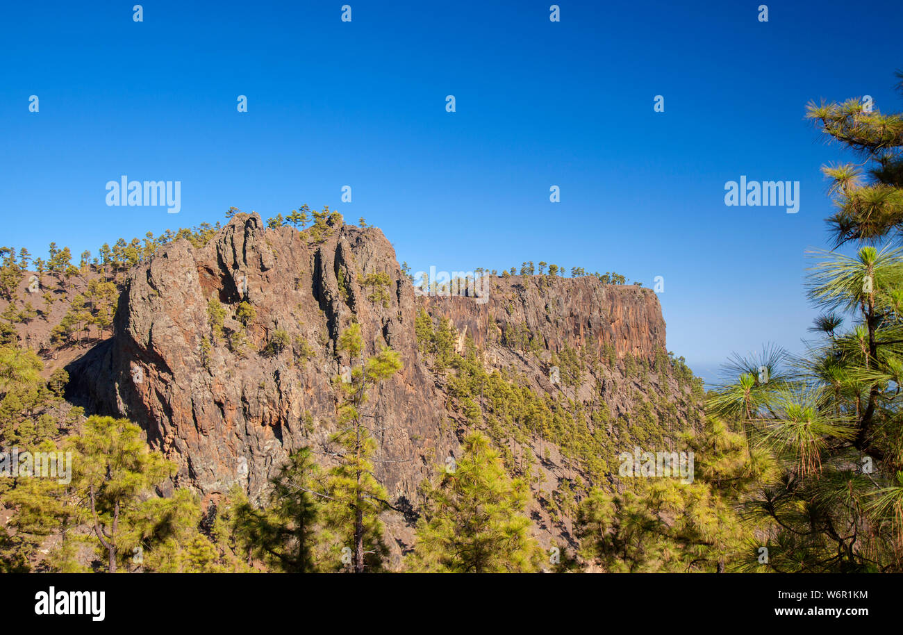 Gran Canaria, Juillet, vue vers l'abrupte falaise Morro Guanil, ciel bleu Banque D'Images