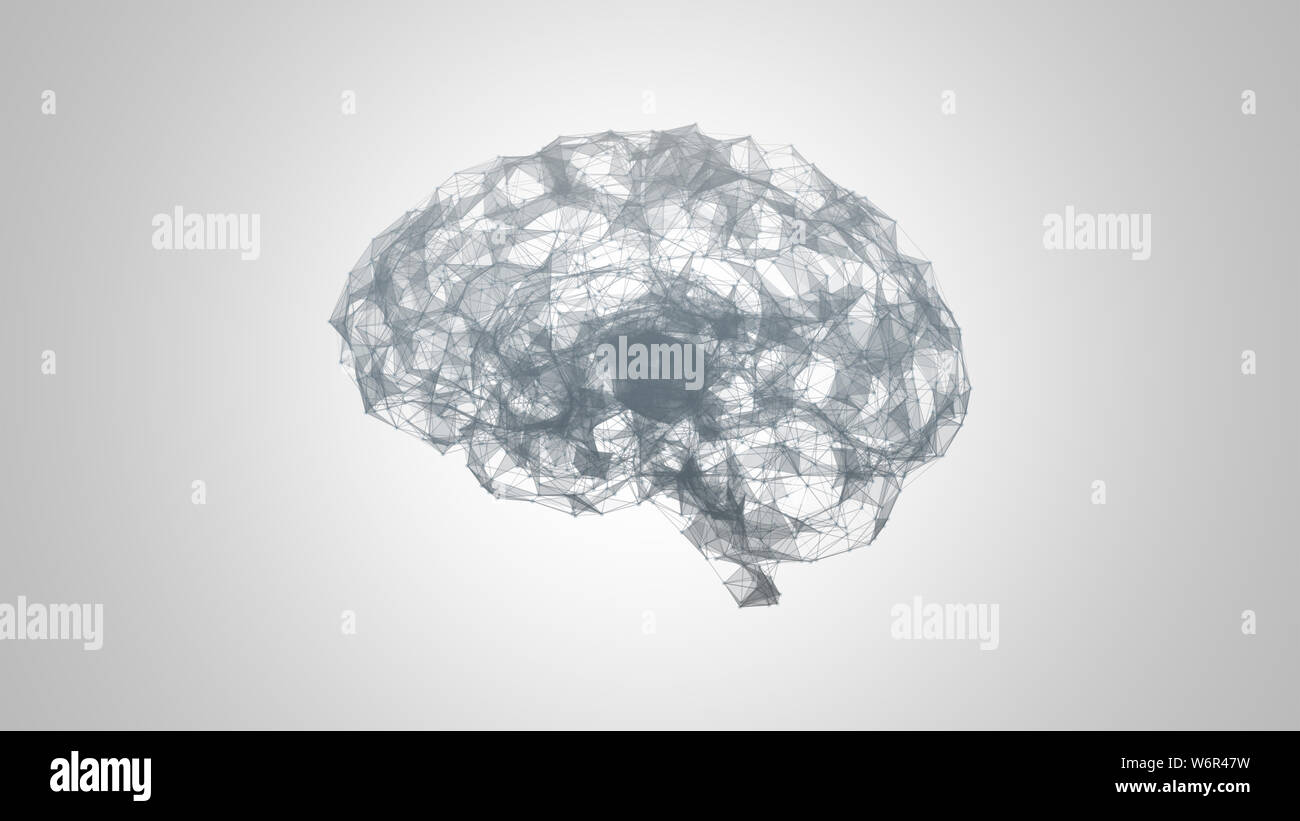 Résumé Le cerveau polygonal avec relié les points et les lignes. L'intelligence artificielle 3d illustration Banque D'Images