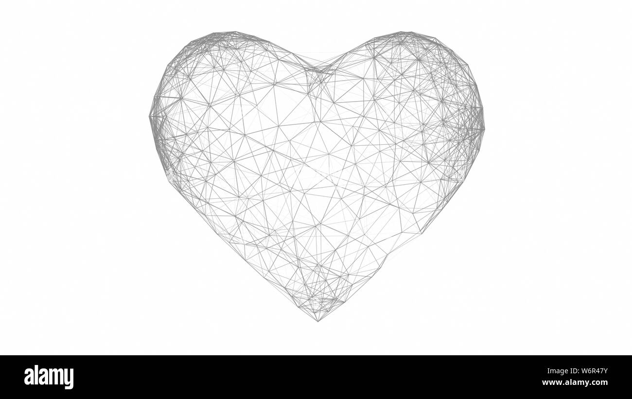 Forme de coeur 3d low poly connecté points. isolé sur fond blanc. 3d illustration Banque D'Images