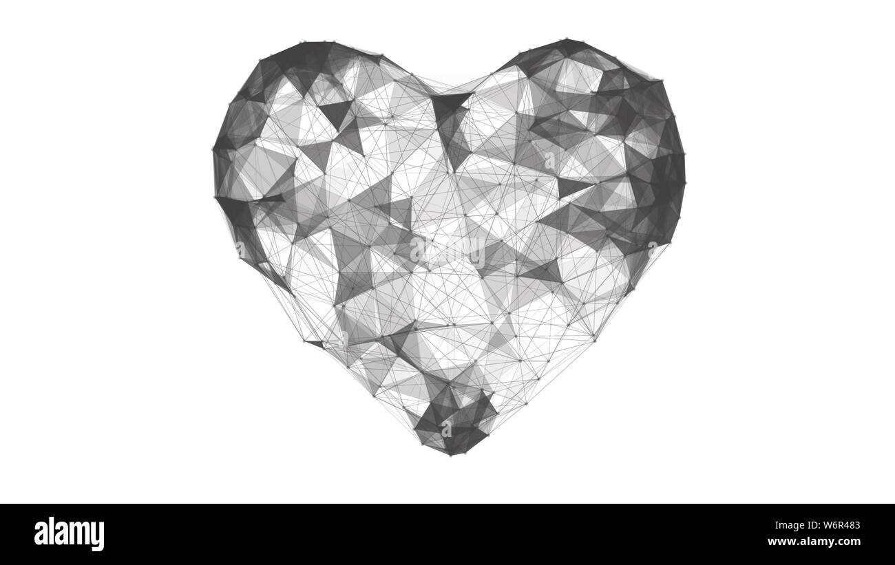 Forme de coeur 3d low poly connecté points. isolé sur fond blanc. 3d illustration Banque D'Images