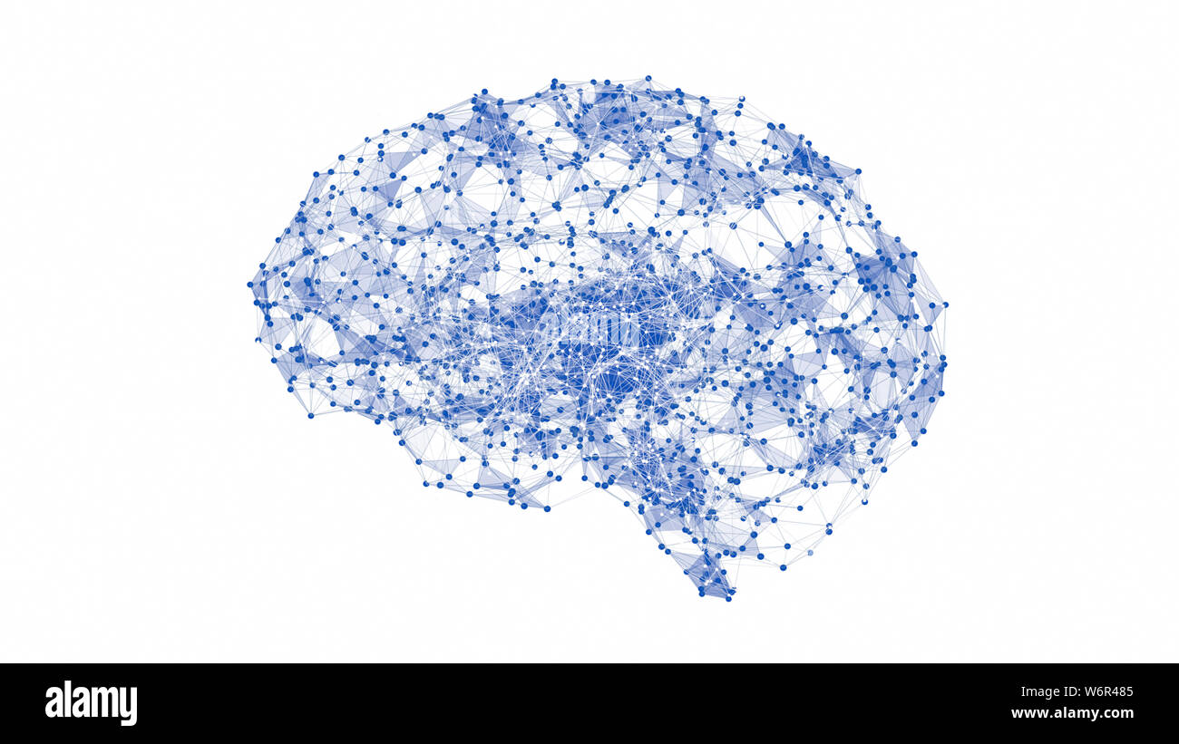 Cerveau géométrique abstraite avec les connexions réseau. Rendu 3D illustration isolé sur fond blanc Banque D'Images